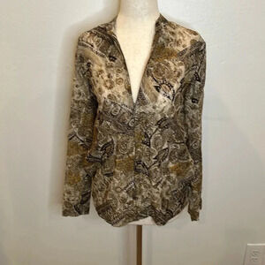 CHICOS SEMI SHEER ZIPPER FRONT LACE JACKET LONG SLEEVES  CHICOS SZ 0 (small)